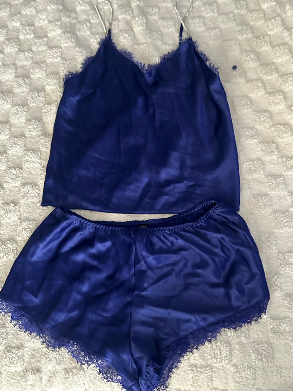 Victoria's Secret Royal Blue Satin Lace-Trim Cami & Short Set